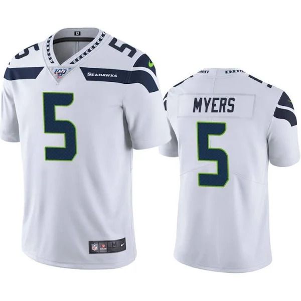 Men Seattle Seahawks #5 Jason Myers Nike White 100th Vapor Limited NFL Jersey